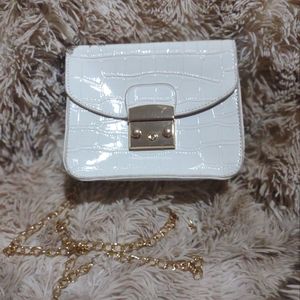 White Crossbody Bag with Gold Accents